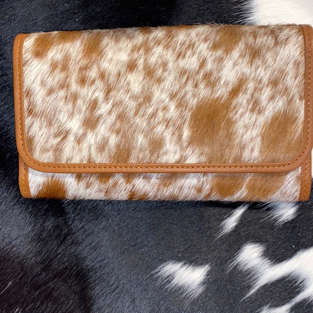 100% Real Handmade Cowhide Western Ladies Wallet Real Leather Hair On#3029